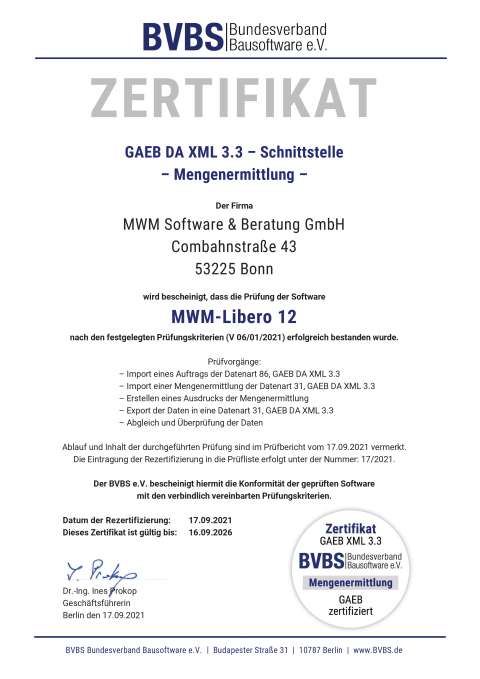 GAEB-Zertifizierung für MWM-Libero 12
